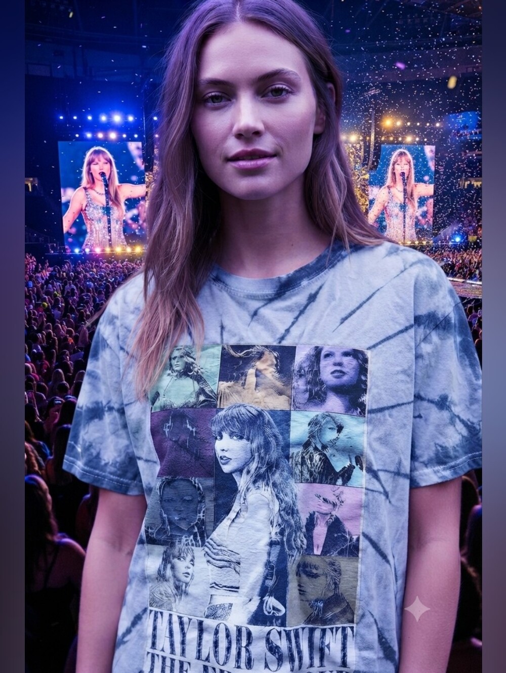 Taylor Swift Tie-Dye Graphic Tee - Gray, Blue